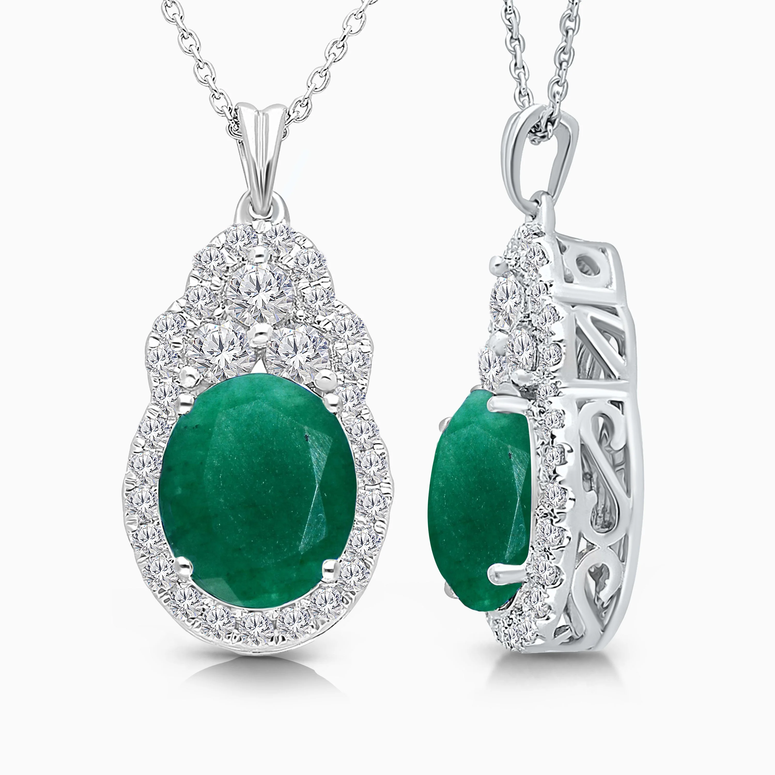 Diamond Crown Emerald Oval Pendant - Image 3