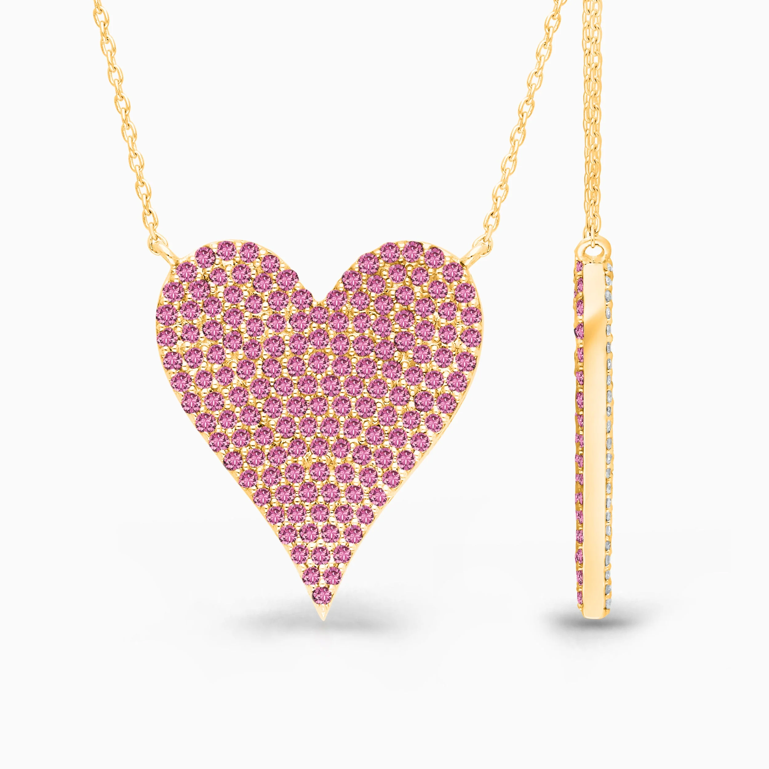 Dual Sided Pink Sapphire & Diamond Heart Necklace - Image 3
