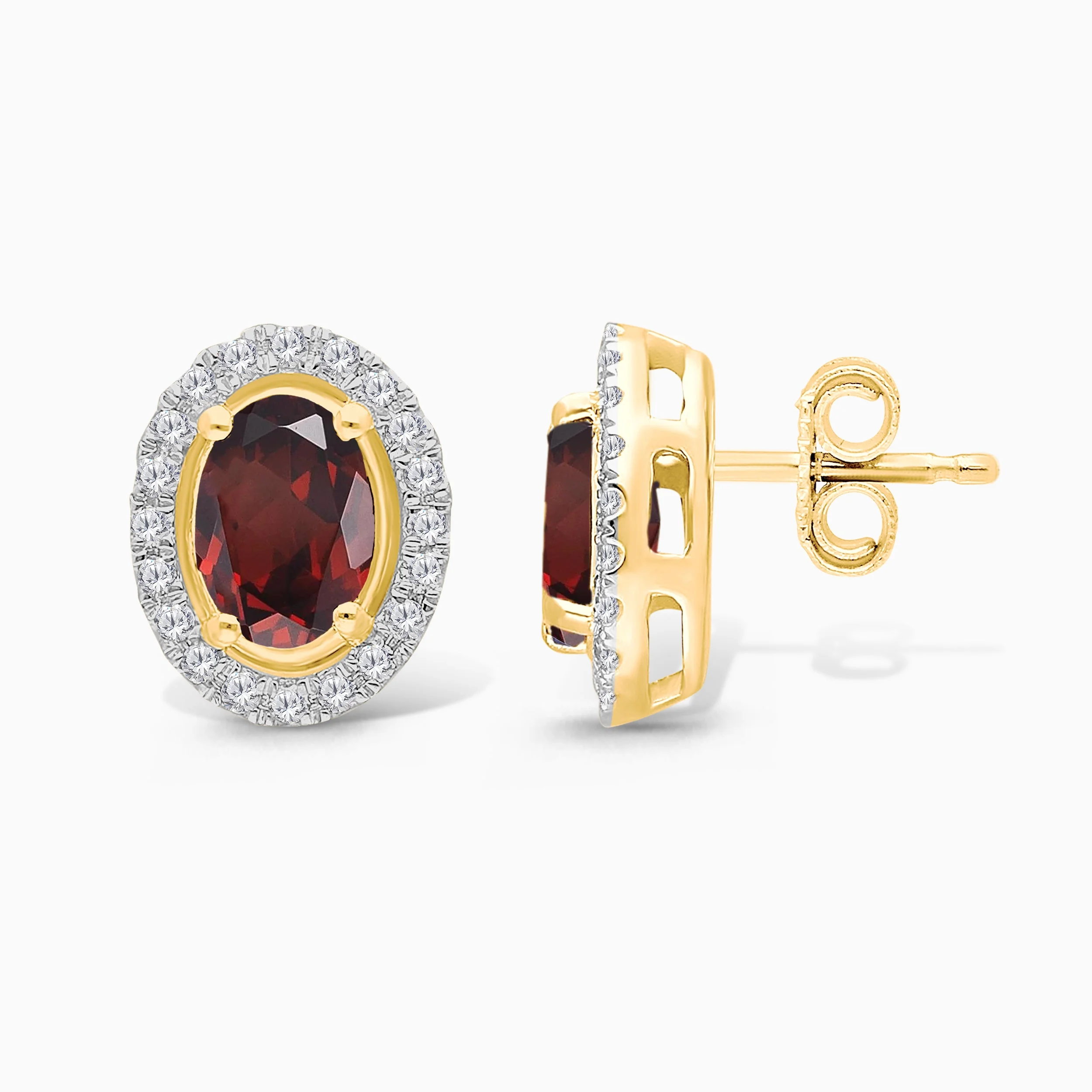 Garnet Diamond Halo Studs - Image 3