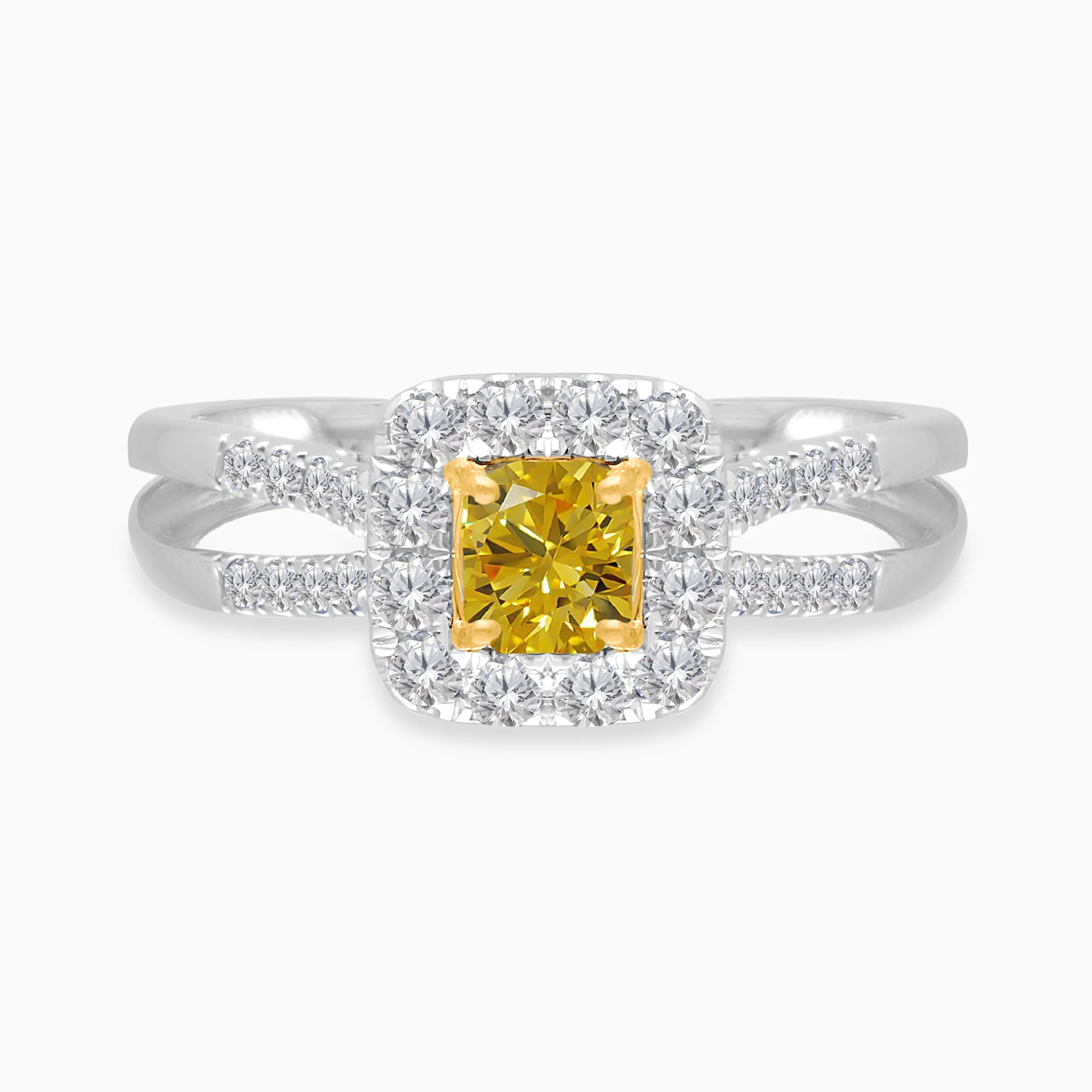 GIA Princess Cut Yellow & White Diamond Ring - Image 3