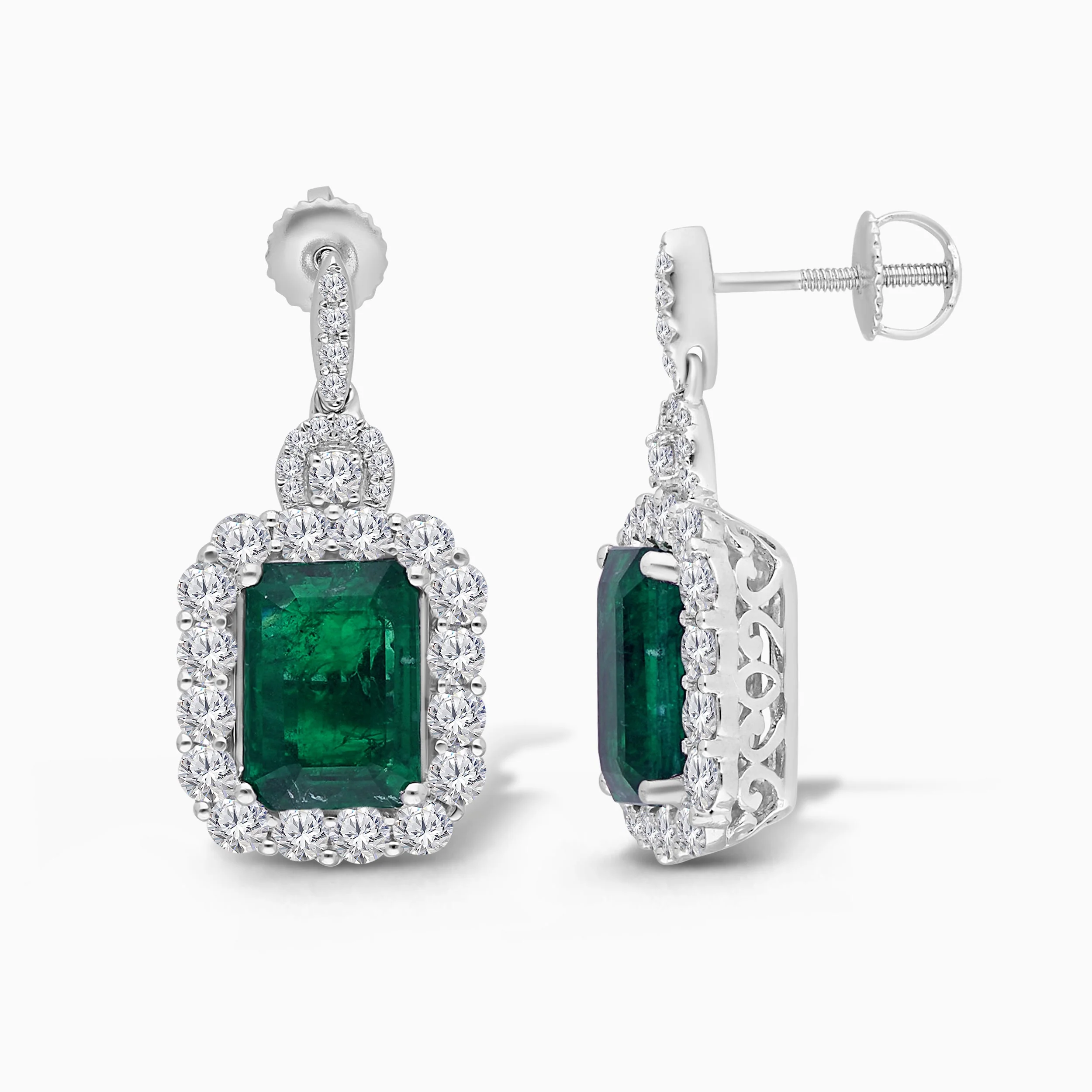 Heirloom Diamond & Emerald Drop Earrings - Image 3