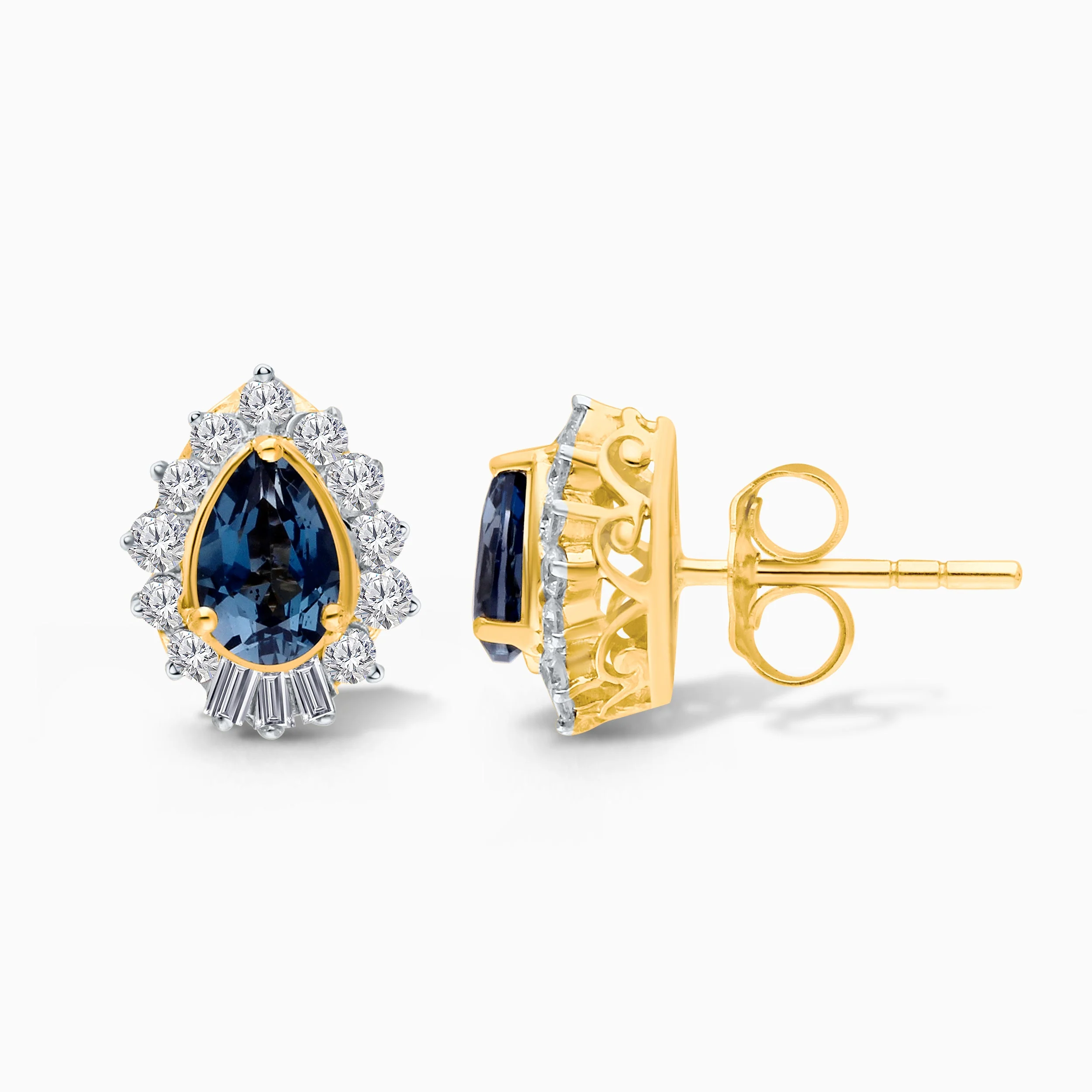London Blue Topaz and White Diamond Pear Studs - Image 3