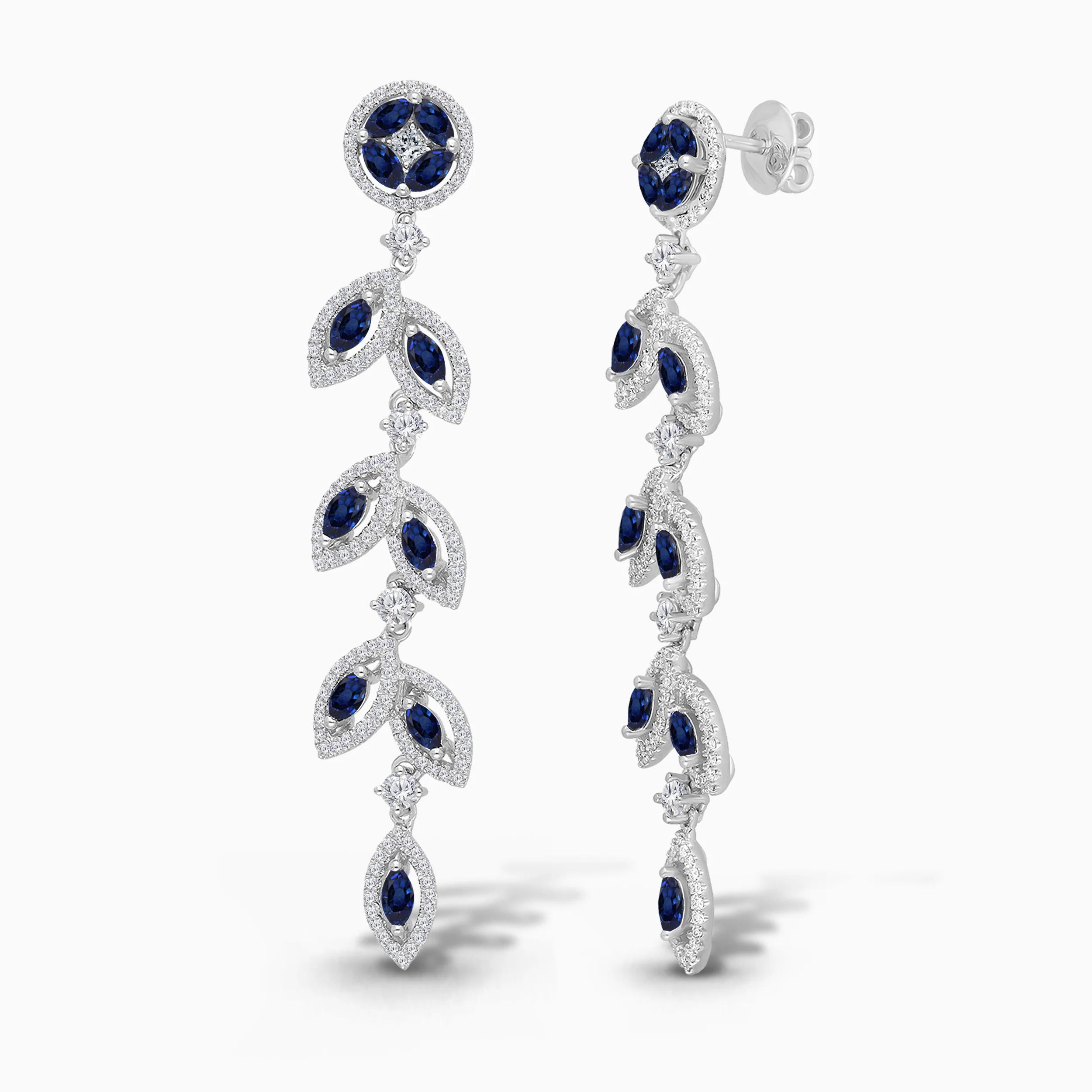 Marquise Blue Sapphire and White Diamond Drop Earrings - Image 3