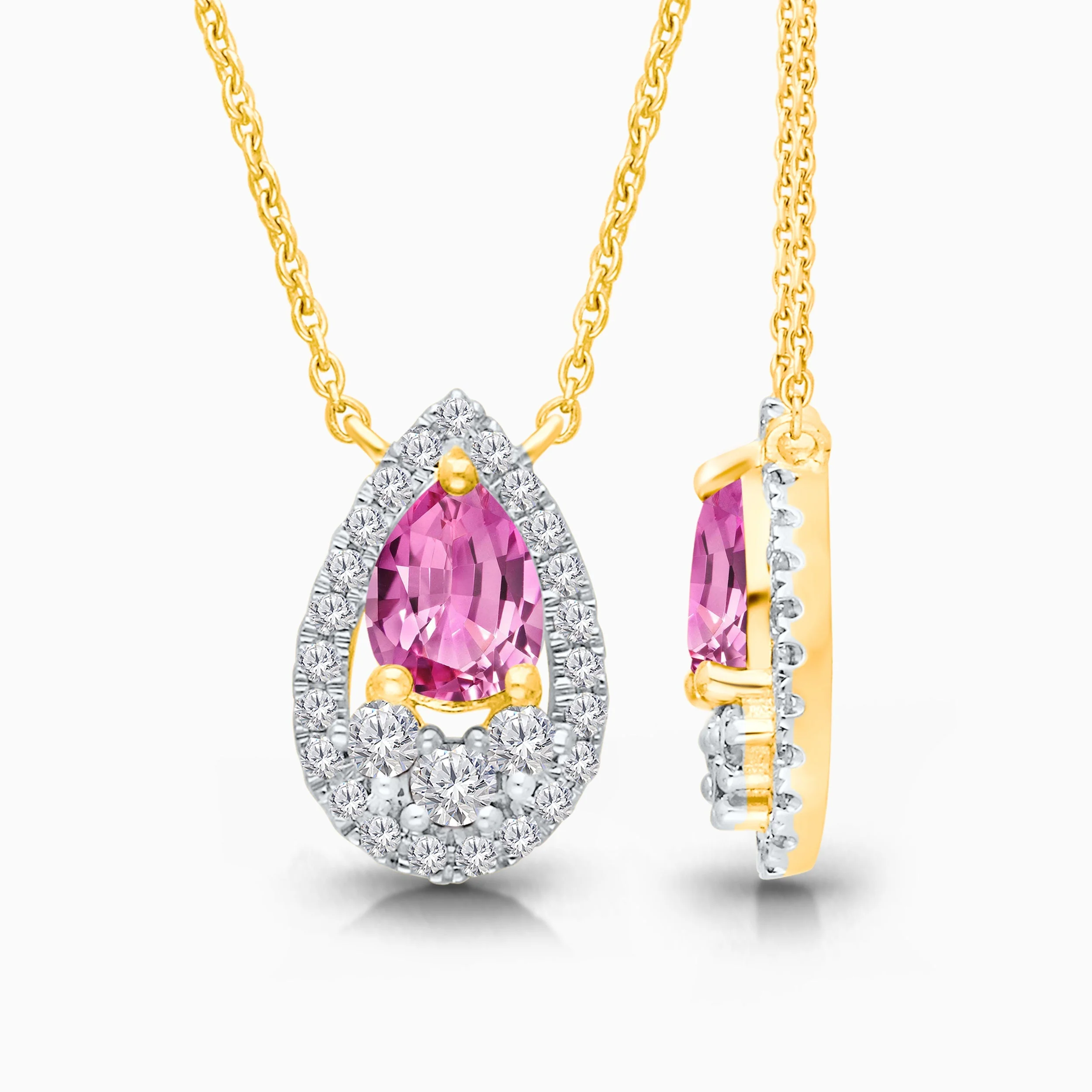 Pear Shaped Pink Sapphire and Diamond Pendant - Image 3