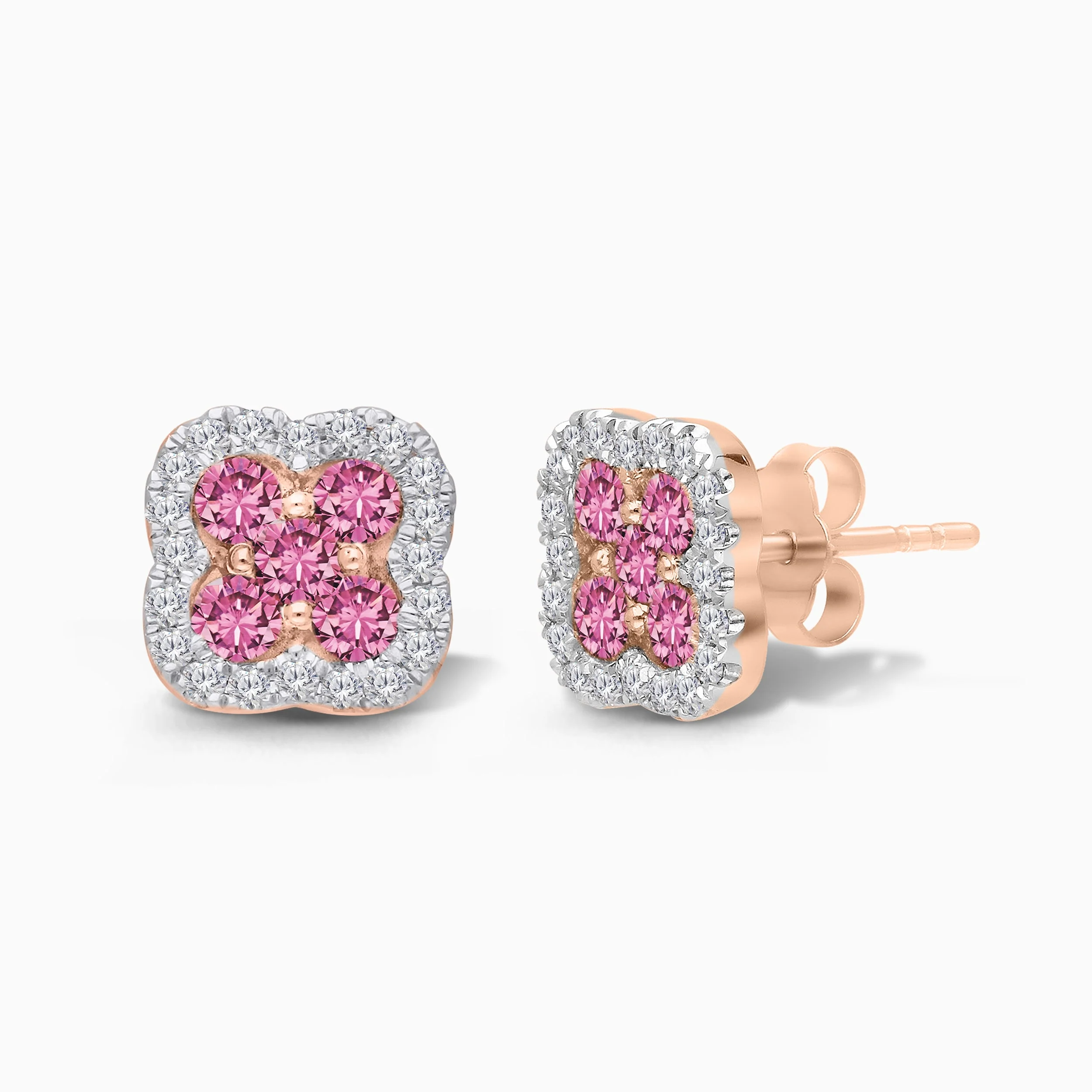 Pink Sapphire and Diamond Clover Studs - Image 3