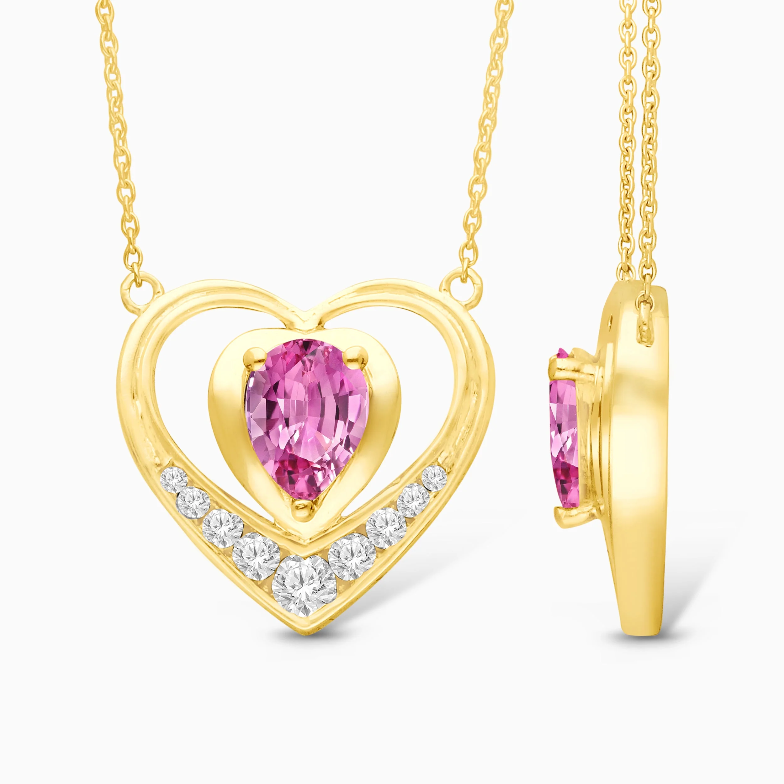 Pink Sapphire and Diamond Heart Necklace - Image 3