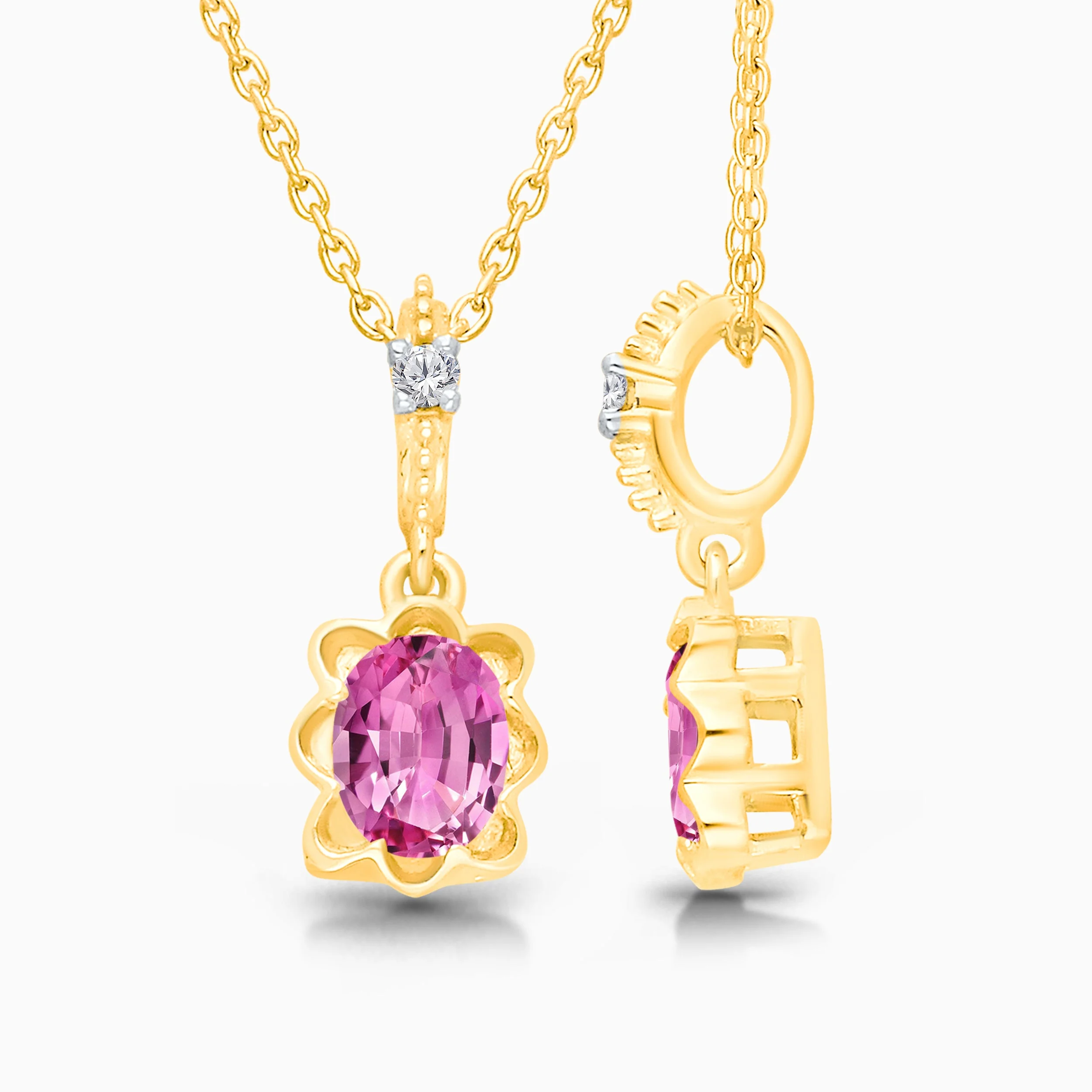 Pink Sapphire Floral Pendant - Image 3
