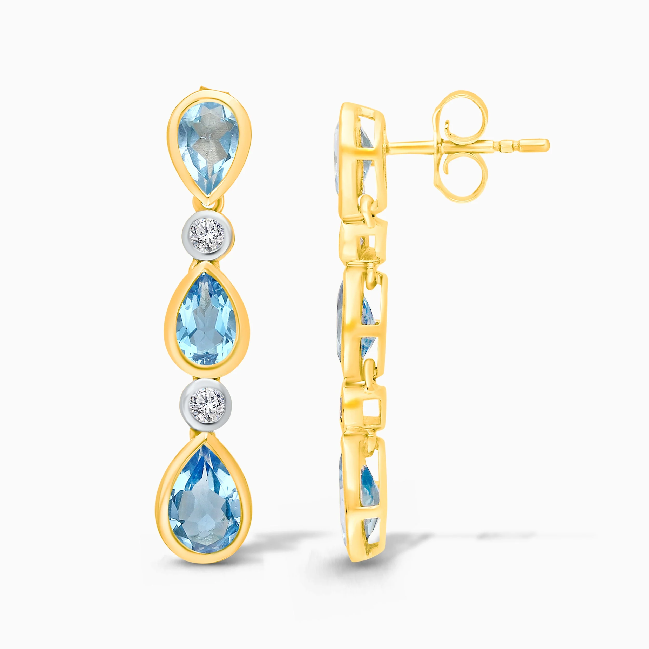 Reverse Tear Drop Topaz & Diamond Dangle Earrings - Image 3