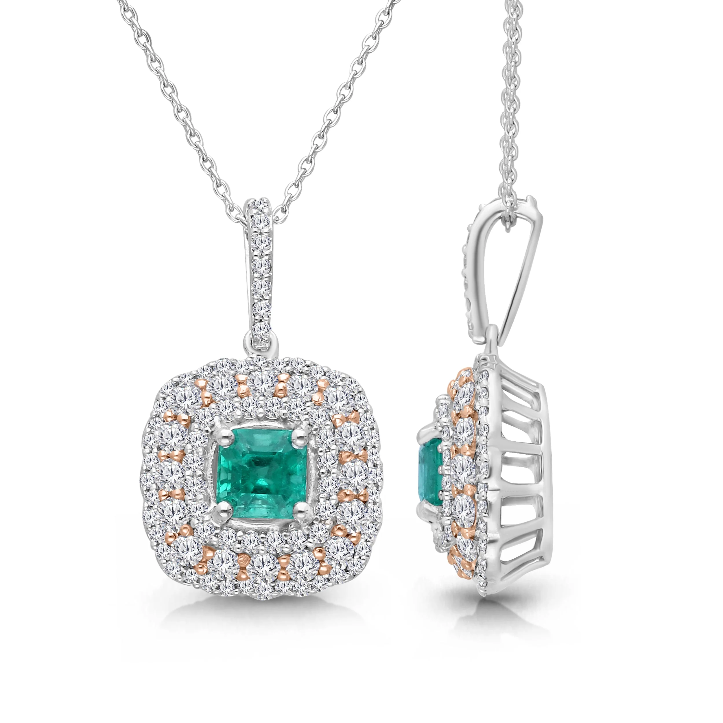 Rose & White Gold Colombian Emerald Diamond Pendant - Image 3