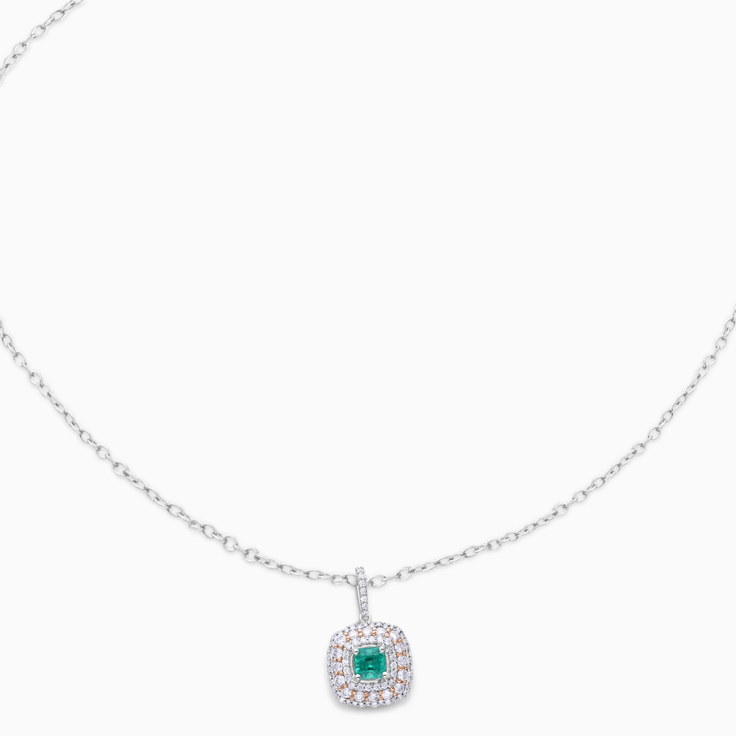Rose & White Gold Colombian Emerald Diamond Pendant - Image 4