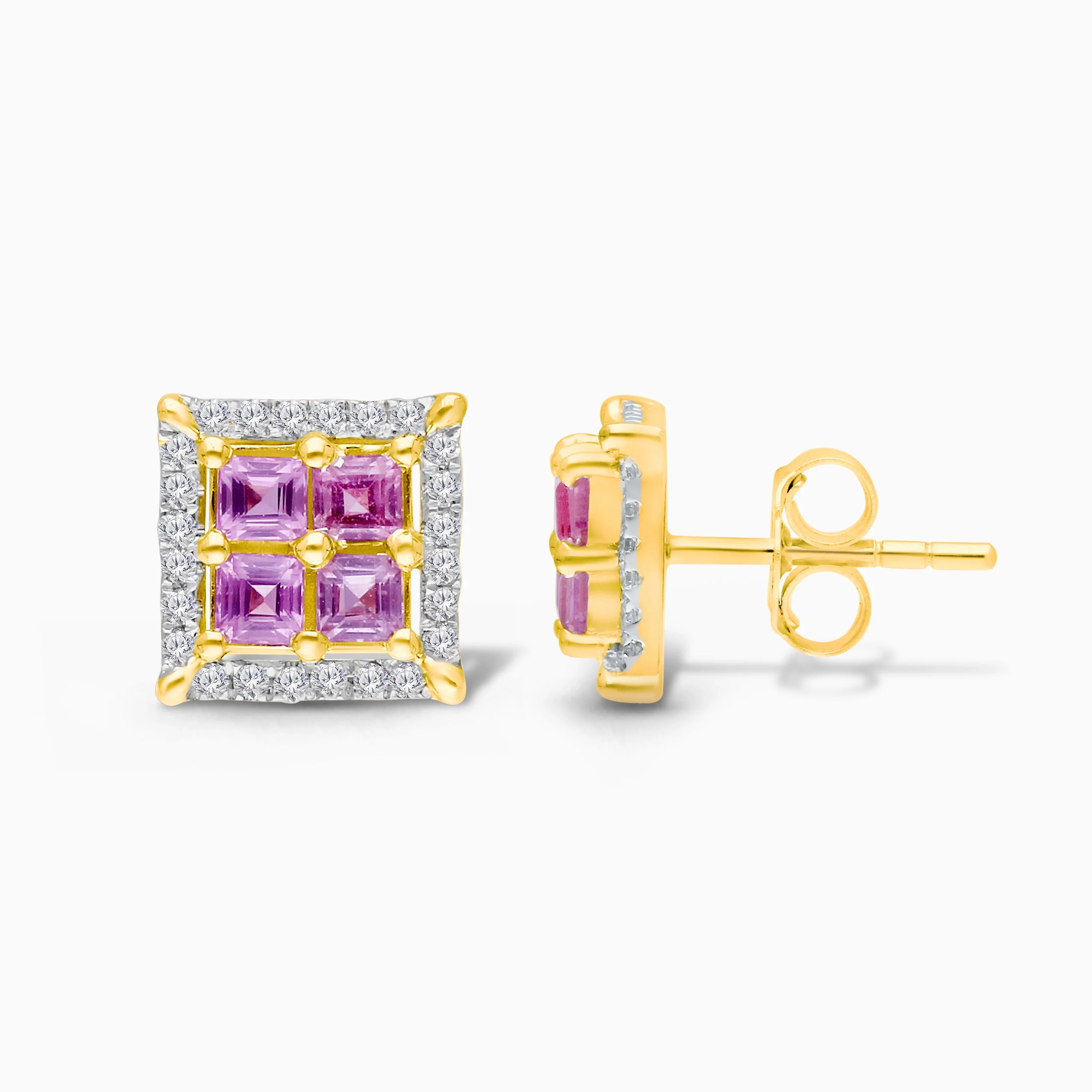 White Diamond Portrait Pink Sapphire Studs - Image 3
