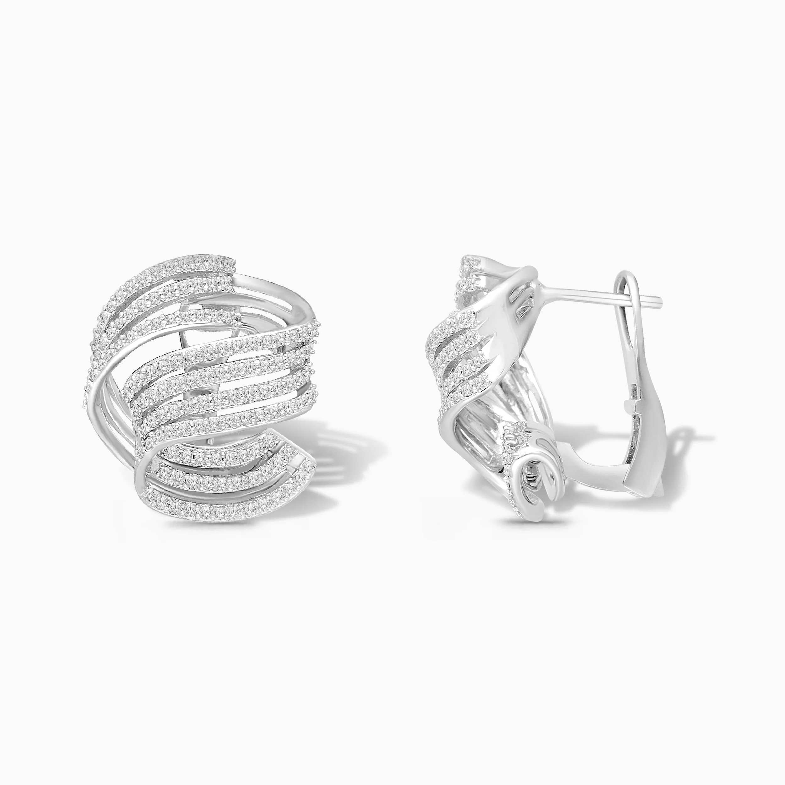 White Diamond Ribbon Hoop Earrings - Image 3