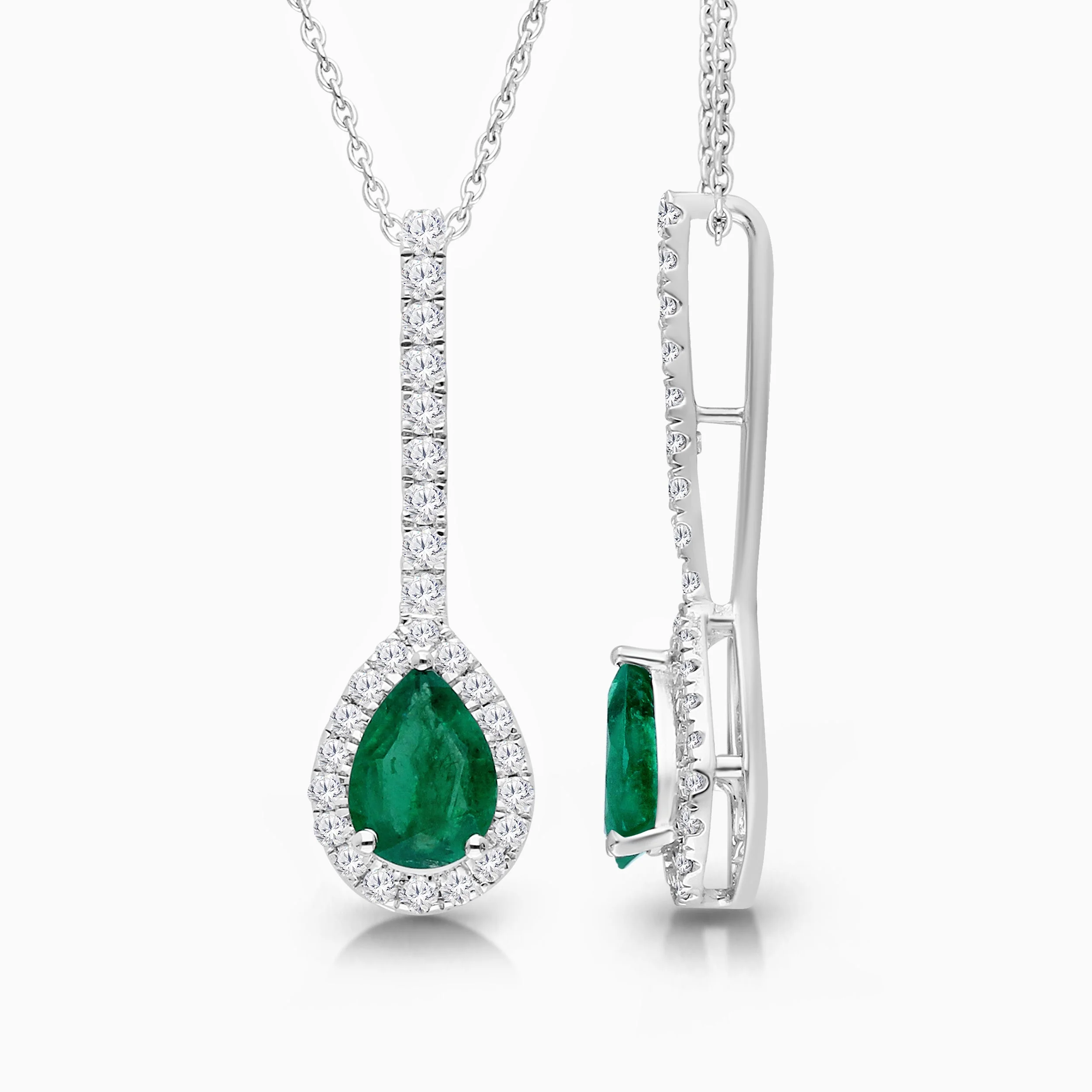 White Gold Diamond Emerald Pendant - Image 3